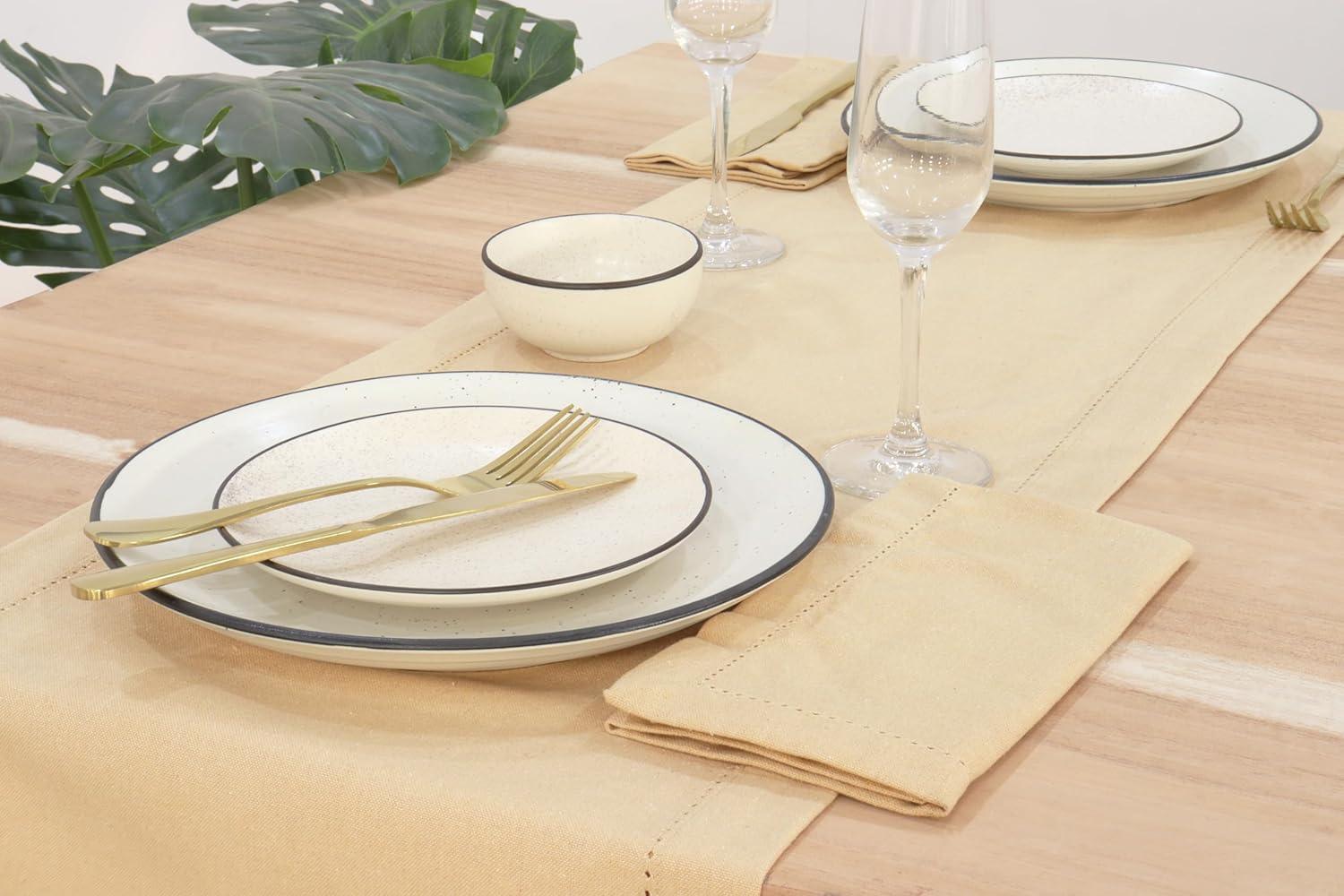 image:imagePurpleEssences Set of 12 Hemstitch Cloth Dinner Napkins 100 Cotton Soft Durable Washable Ideal for Wedding Christmas Holiday Winter Perfect Everyday Use Table Linen 18x18 Blush PinkBeige