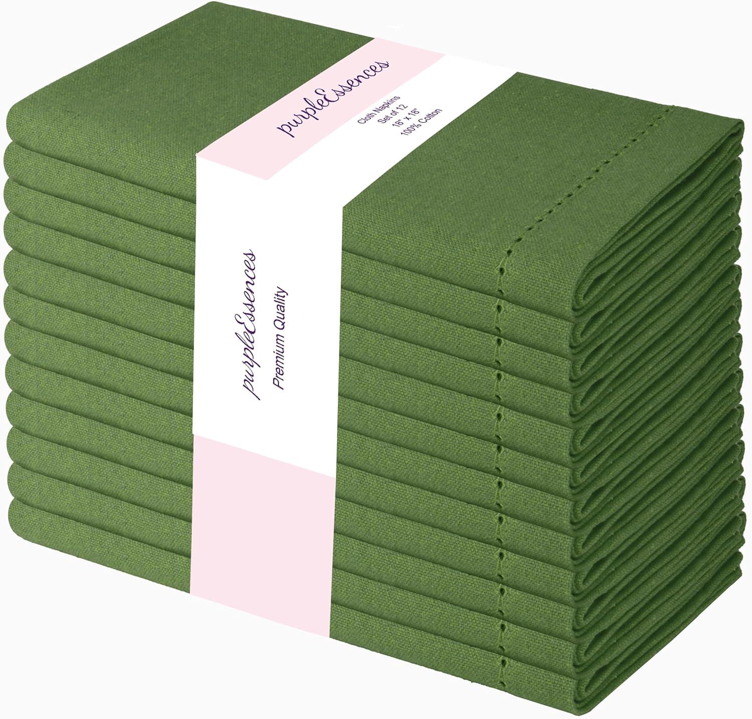 image:imagePurpleEssences Set of 12 Hemstitch Cloth Dinner Napkins 100 Cotton Soft Durable Washable Ideal for Wedding Christmas Holiday Winter Perfect Everyday Use Table Linen 18x18 Blush PinkSage Green