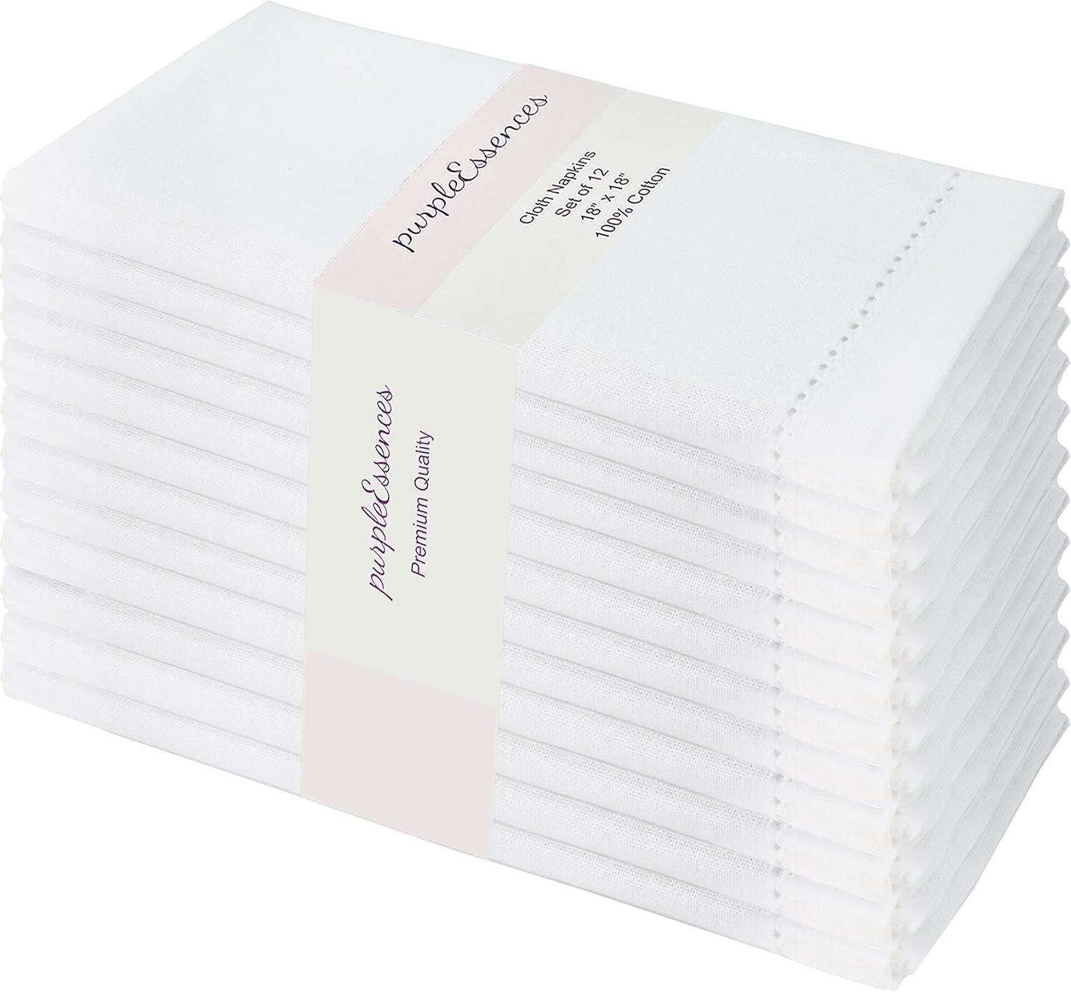 image:imagePurpleEssences Set of 12 Hemstitch Cloth Dinner Napkins 100 Cotton Soft Durable Washable Ideal for Wedding Christmas Holiday Winter Perfect Everyday Use Table Linen 18x18 Blush PinkWhite
