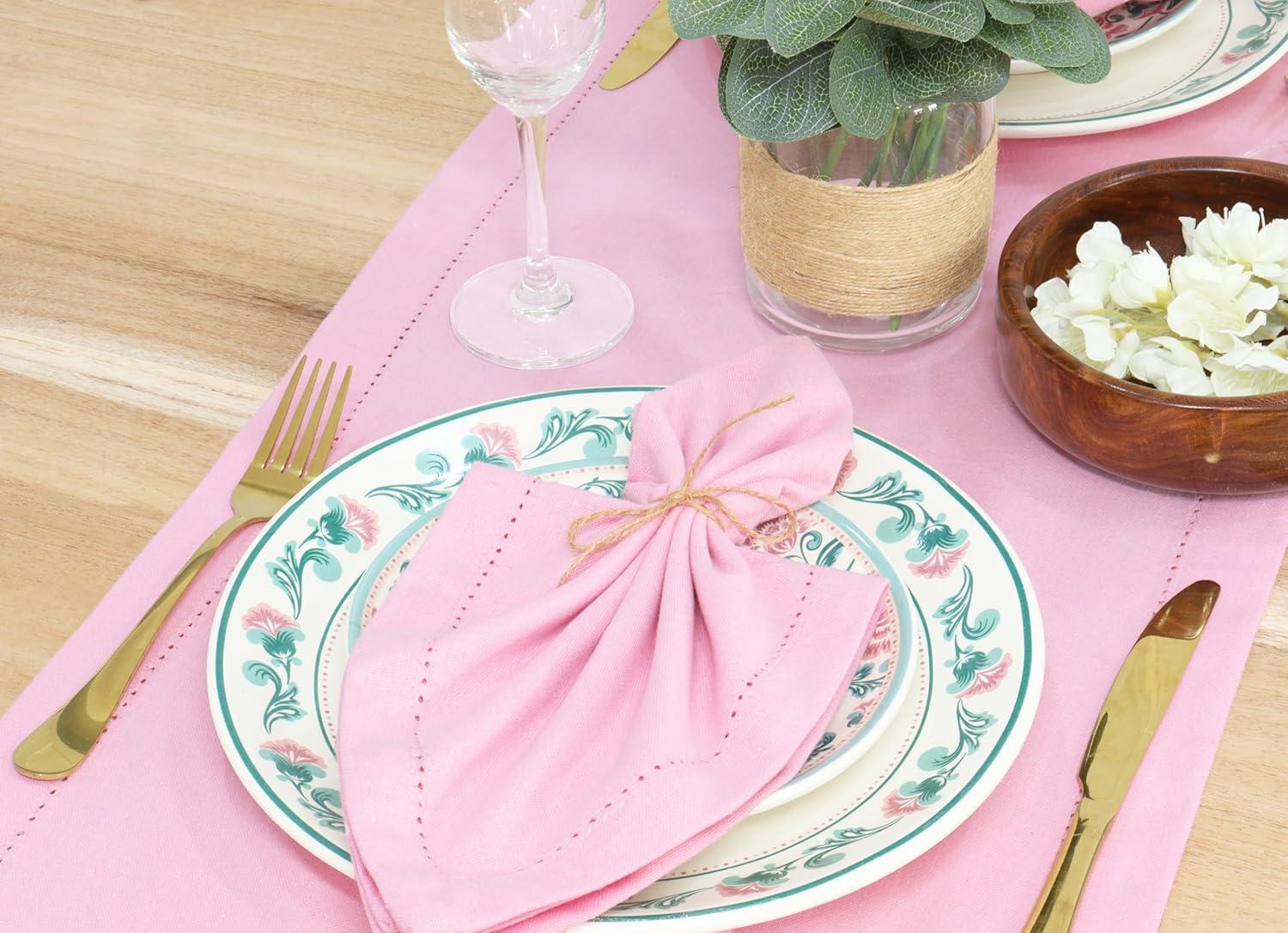 image:imagePurpleEssences Set of 12 Hemstitch Cloth Dinner Napkins 100 Cotton Soft Durable Washable Ideal for Wedding Christmas Holiday Winter Perfect Everyday Use Table Linen 18x18 Blush PinkBlush Pink