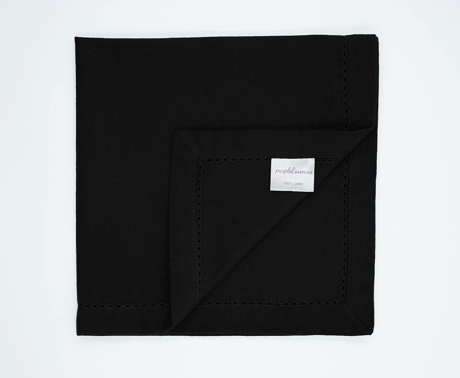image:imagePurpleEssences Set of 12 Hemstitch Cloth Dinner Napkins 100 Cotton Soft Durable Washable Ideal for Wedding Christmas Holiday Winter Perfect Everyday Use Table Linen 18x18 Blush PinkBlack