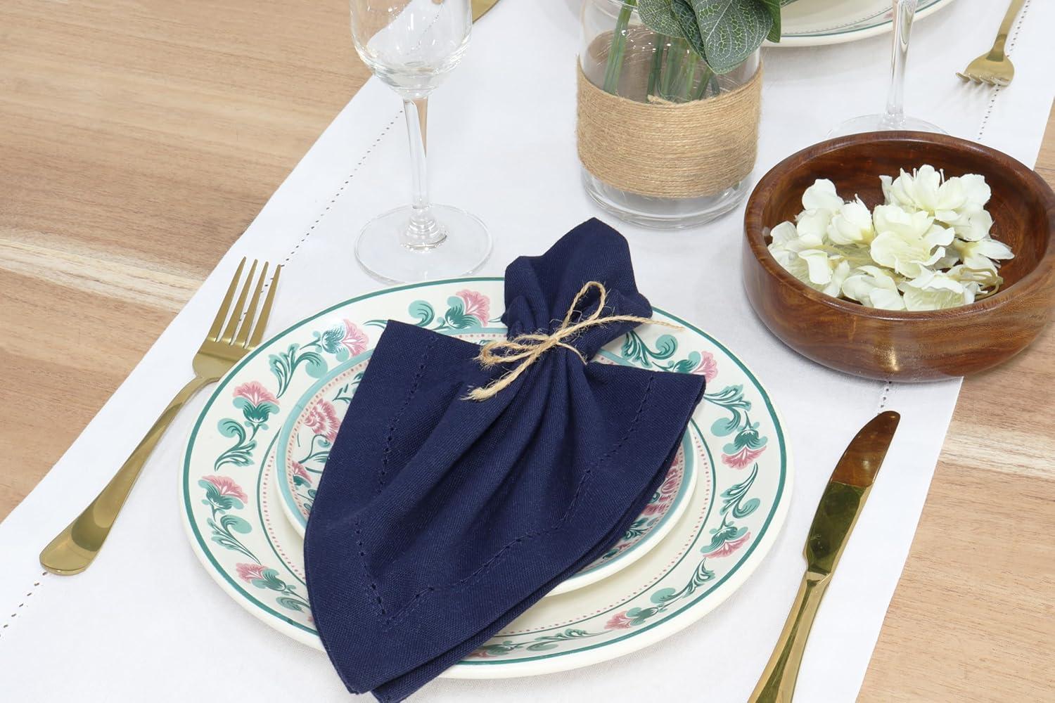 image:imagePurpleEssences Set of 12 Hemstitch Cloth Dinner Napkins 100 Cotton Soft Durable Washable Ideal for Wedding Christmas Holiday Winter Perfect Everyday Use Table Linen 18x18 Blush PinkNavy Blue
