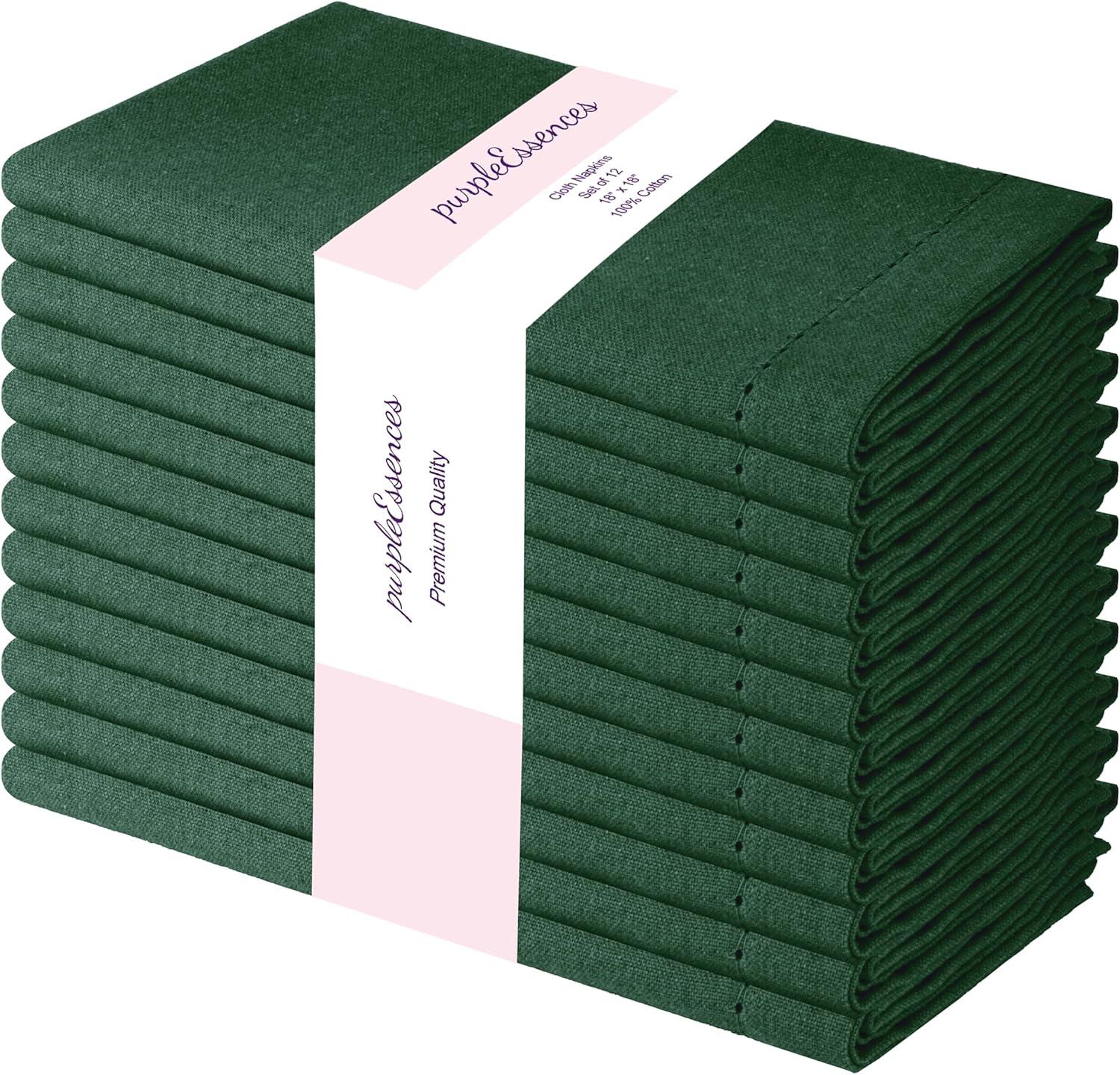image:imagePurpleEssences Set of 12 Hemstitch Cloth Dinner Napkins 100 Cotton Soft Durable Washable Ideal for Wedding Christmas Holiday Winter Perfect Everyday Use Table Linen 18x18 Blush PinkForest Green