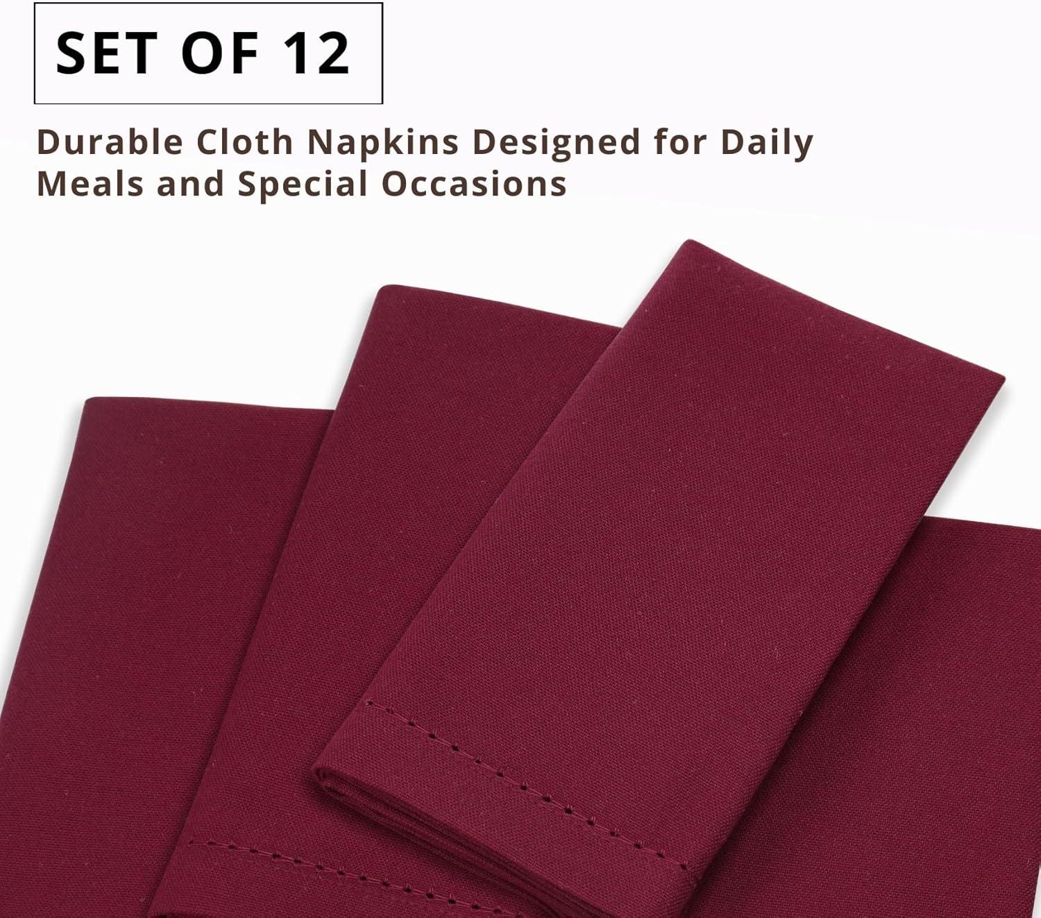 image:imagePurpleEssences Set of 12 Hemstitch Cloth Dinner Napkins 100 Cotton Soft Durable Washable Ideal for Wedding Christmas Holiday Winter Perfect Everyday Use Table Linen 18x18 Blush PinkBurgundy