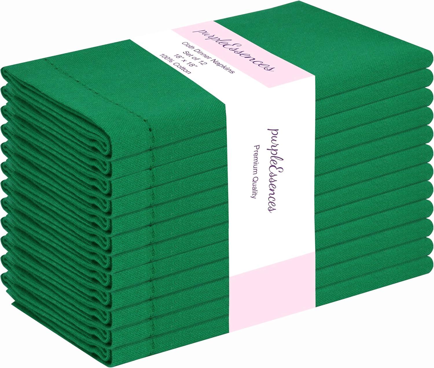 image:imagePurpleEssences Set of 12 Hemstitch Cloth Dinner Napkins 100 Cotton Soft Durable Washable Ideal for Wedding Christmas Holiday Winter Perfect Everyday Use Table Linen 18x18 Blush PinkSt Patricks Green