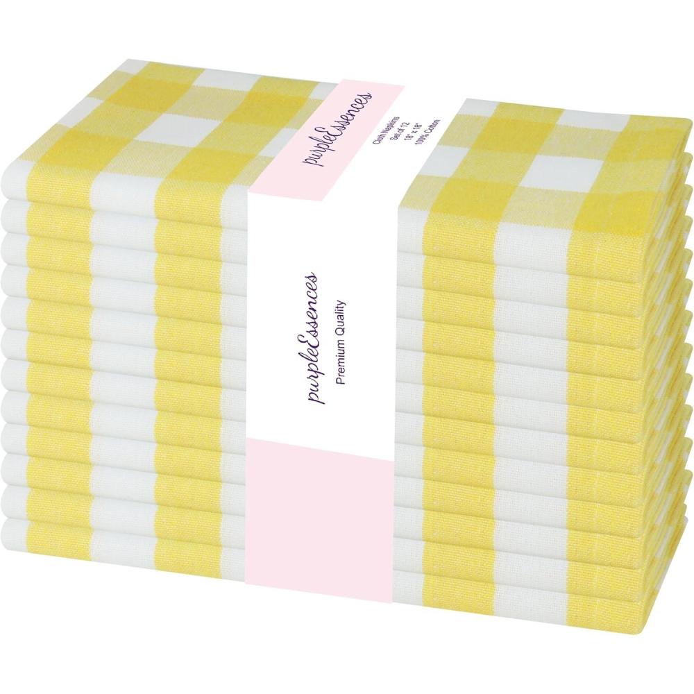 image:imagePurpleEssences Buffalo Plaid Cloth Napkins Mitered Corners Christmas Holiday Winter Gingham Check Dinner Napkin Set of 12100 Cotton 18x18 Inch Reusable Washable Multi ColorYellow White