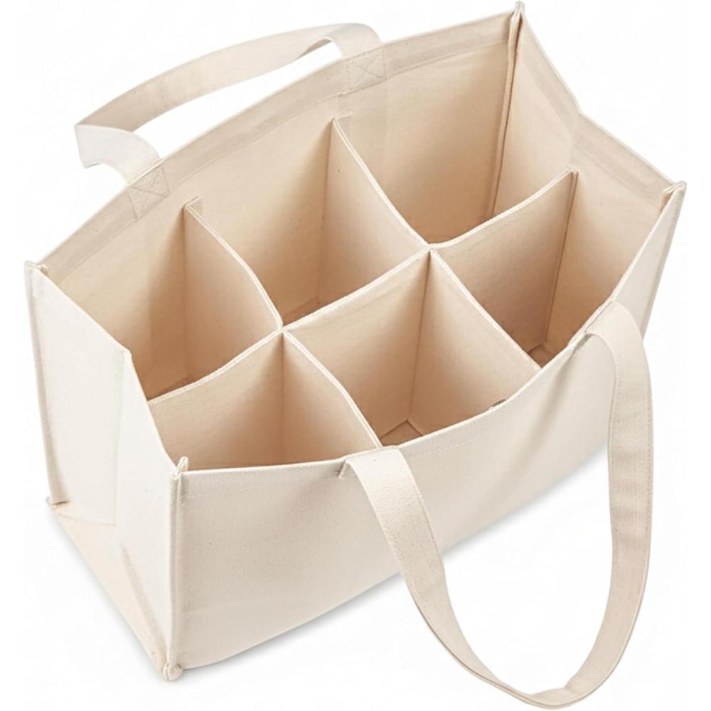 image:imagePurpleEssences Canvas Wine Tote Bag with Divider for 6 Bottle Washable Reusable Wine Carrier Sturdy Double Stitched Holder for Grocery Travel amp Picnic 13x7x105 Inch NaturalNatural