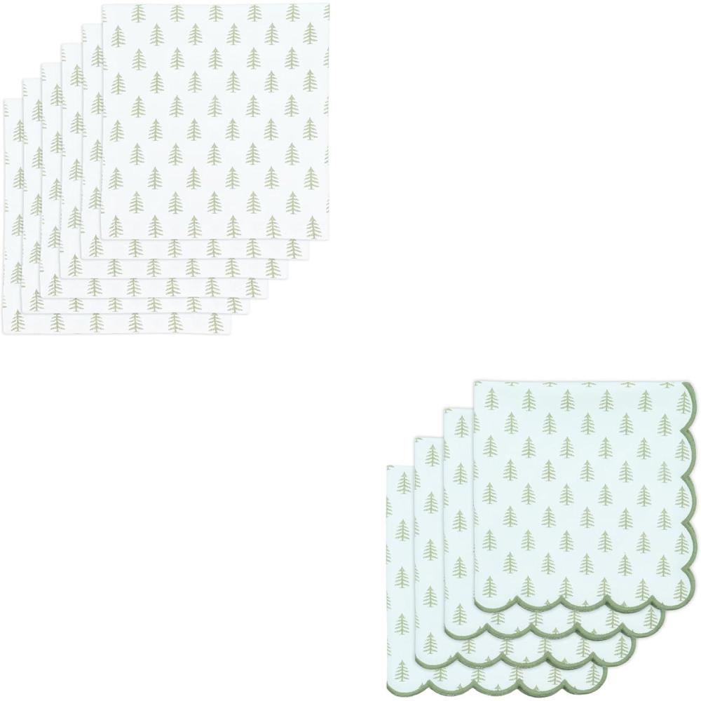 image:imagePurpleEssences Christmas Tree Scalloped Napkin Set of 4 amp Printed Napkin Set of 618x18 Inch 100 Cotton Christmas Tree