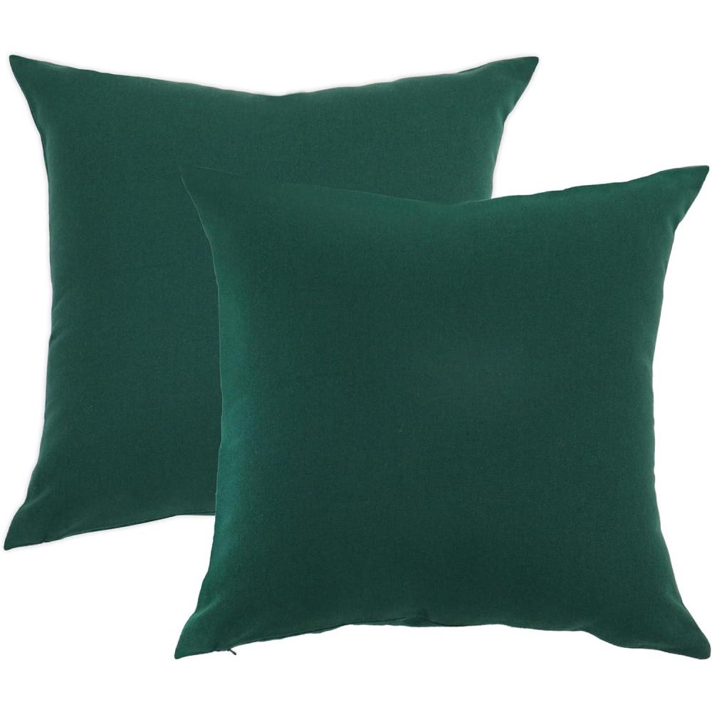 image:imagePurpleEssences Pack of 2 Cotton Pillow Covers Decorative Throw Pillowcase Soft Solid Cushion Case for Sofa Car Bedroom Christmas Holiday Winter 16x16 Inch Forest Green