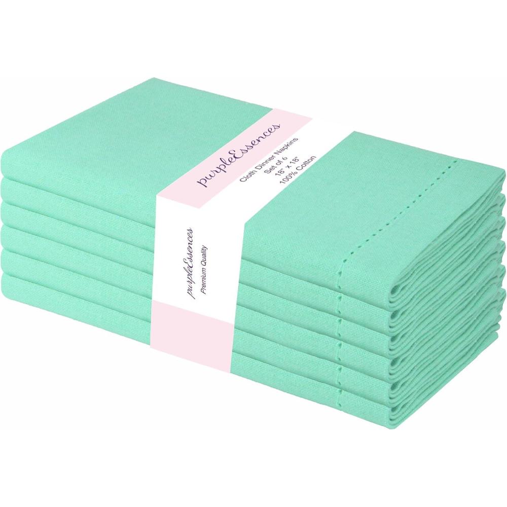 image:imagePurpleEssences Set of 12 Hemstitch Cloth Dinner Napkins 100 Cotton Soft Durable Washable Ideal for Wedding Christmas Holiday Winter Perfect Everyday Use Table Linen 18x18 Blush PinkTurquoise
