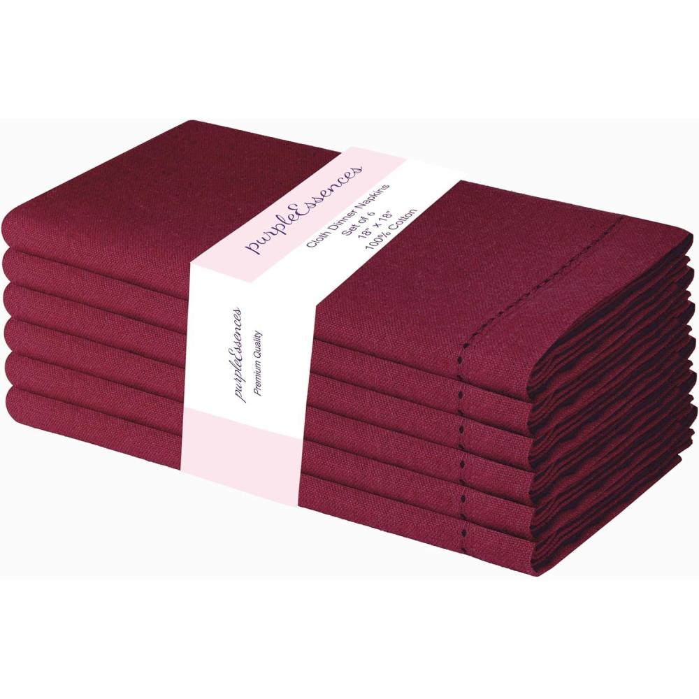 image:imagePurpleEssences Set of 12 Hemstitch Cloth Dinner Napkins 100 Cotton  Soft Durable Washable  Ideal for Wedding Christmas Holiday Winter  Perfect Everyday Use Table Linen 18x18  Blush PinkBurgundy