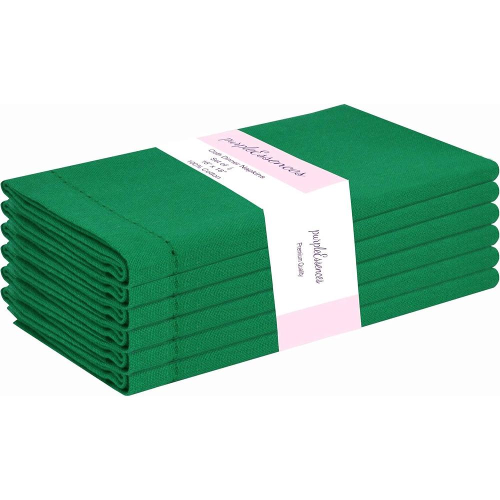 image:imagePurpleEssences Set of 12 Hemstitch Cloth Dinner Napkins 100 Cotton Soft Durable Washable Ideal for Wedding Christmas Holiday Winter Perfect Everyday Use Table Linen 18x18 Blush PinkSt Patricks Green