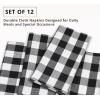 PurpleEssences Buffalo Plaid Cloth Napkins – Mitered Corners – Christmas Holiday Winter – Gingham Check Dinner Napkin – Set of 12-100% Cotton – 18×18 Inch – Reusable Washable – Multi Color(Black White)