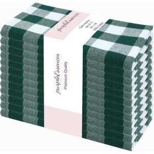 PurpleEssences Buffalo Plaid Cloth Napkins – Mitered Corners – Christmas Holiday Winter – Gingham Check Dinner Napkin – Set of 12-100% Cotton – 18×18 Inch – Reusable Washable – Multi Color(Forest Green White)