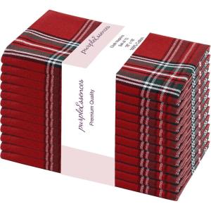 PurpleEssences Buffalo Plaid Cloth Napkins – Mitered Corners – Christmas Holiday Winter – Gingham Check Dinner Napkin – Set of 12-100% Cotton – 18×18 Inch – Reusable Washable – Multi Color(Tartan Plaid Red/Green)