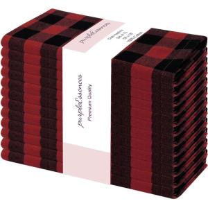 PurpleEssences Buffalo Plaid Cloth Napkins – Mitered Corners – Christmas Holiday Winter – Gingham Check Dinner Napkin – Set of 12-100% Cotton – 18×18 Inch – Reusable Washable – Multi Color(Red Black)