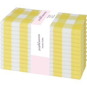 PurpleEssences Buffalo Plaid Cloth Napkins – Mitered Corners – Christmas Holiday Winter – Gingham Check Dinner Napkin – Set of 12-100% Cotton – 18×18 Inch – Reusable Washable – Multi Color(Yellow White)
