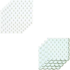 PurpleEssences Christmas Tree Scalloped Napkin Set of 4 & Printed Napkin Set of 6-18×18 Inch – 100% Cotton – Christmas Tree