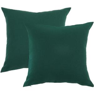 PurpleEssences Pack of 2 Cotton Pillow Covers Decorative Throw Pillowcase Soft Solid Cushion Case for Sofa Car Bedroom – Christmas Holiday Winter – 16×16 Inch – Forest Green