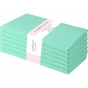 PurpleEssences Set of 12 Hemstitch Cloth Dinner Napkins 100% Cotton – Soft Durable Washable – Ideal for Wedding Christmas Holiday Winter – Perfect Everyday Use Table Linen 18×18 – Blush Pink(Turquoise)