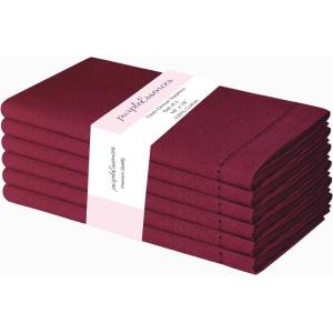 PurpleEssences Set of 12 Hemstitch Cloth Dinner Napkins 100% Cotton – Soft Durable Washable – Ideal for Wedding Christmas Holiday Winter – Perfect Everyday Use Table Linen 18×18 – Blush Pink(Burgundy)