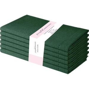 PurpleEssences Set of 12 Hemstitch Cloth Dinner Napkins 100% Cotton – Soft Durable Washable – Ideal for Wedding Christmas Holiday Winter – Perfect Everyday Use Table Linen 18×18 – Blush Pink(Forest Green)
