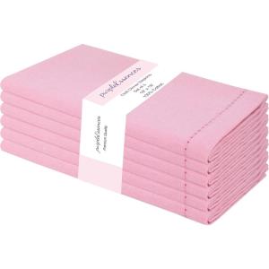 PurpleEssences Set of 12 Hemstitch Cloth Dinner Napkins 100% Cotton – Soft Durable Washable – Ideal for Wedding Christmas Holiday Winter – Perfect Everyday Use Table Linen 18×18 – Blush Pink(Blush Pink)