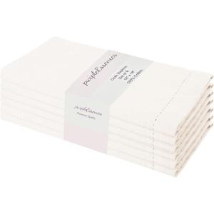 PurpleEssences Set of 12 Hemstitch Cloth Dinner Napkins 100% Cotton – Soft Durable Washable – Ideal for Wedding Christmas Holiday Winter – Perfect Everyday Use Table Linen 18×18 – Blush Pink(Cream)