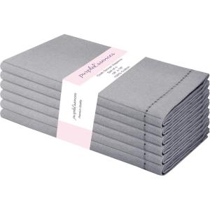 PurpleEssences Set of 12 Hemstitch Cloth Dinner Napkins 100% Cotton – Soft Durable Washable – Ideal for Wedding Christmas Holiday Winter – Perfect Everyday Use Table Linen 18×18 – Blush Pink(Ash Grey)