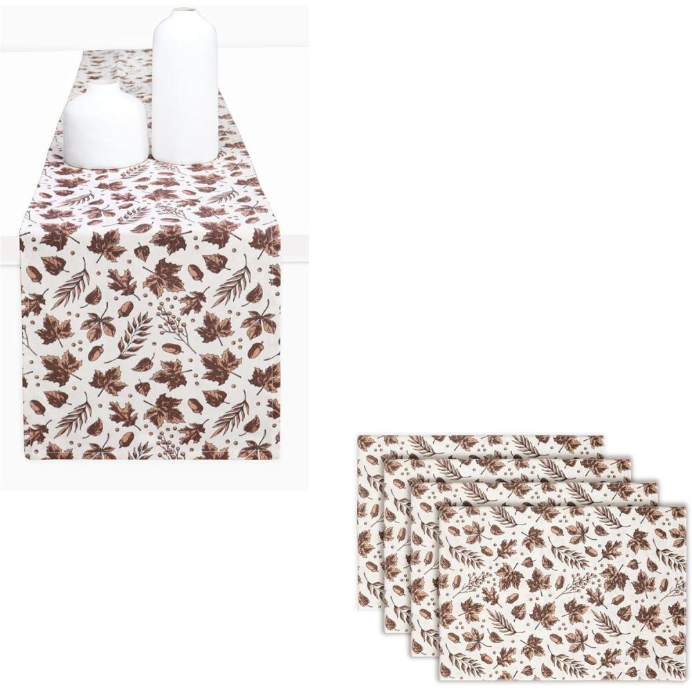 image:imagePurpleEssences Fall Table Runner 13 x 72 Inch Pack of 1 and Table Placemats 13 x 19 Inch  Set of 4  100 Cotton  Fall Dream