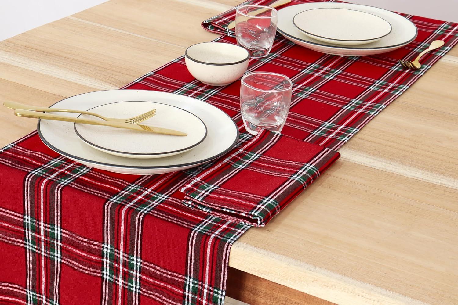 image:imagePurpleEssences 4th of July Buffalo Plaid Table Runner 14 x 90 inch Classic Farmhouse 100 Cotton Checkered Table Runner Veterans Day Red Blue White14 x 108 Inch