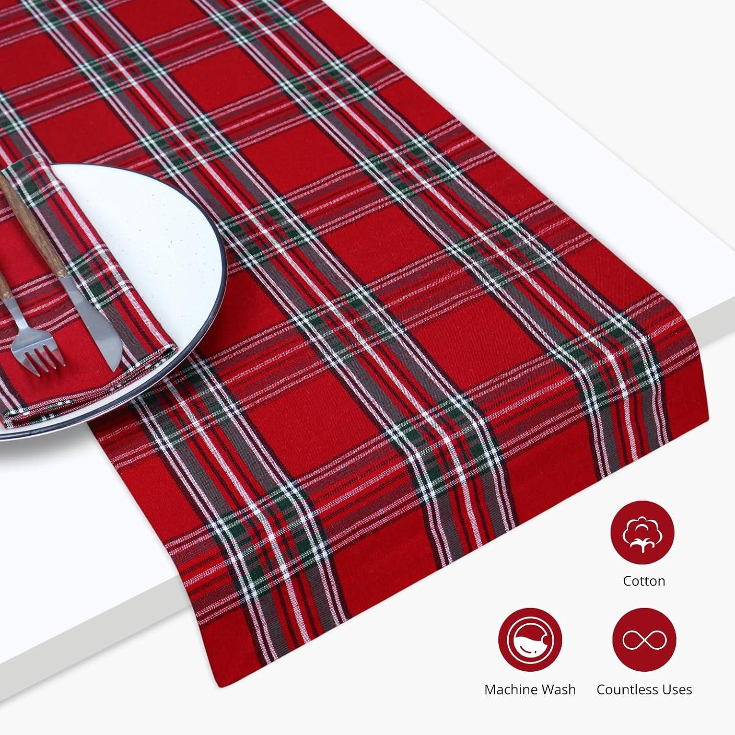 image:imagePurpleEssences 4th of July Buffalo Plaid Table Runner 14 x 90 inch Classic Farmhouse 100 Cotton Checkered Table Runner Veterans Day Red Blue White14 x 72 Inch