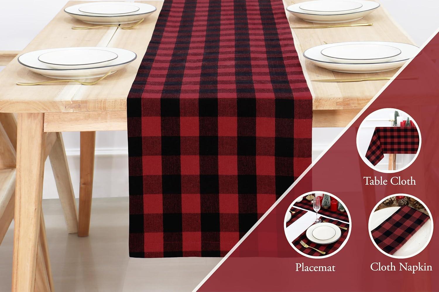 image:imagePurpleEssences 4th of July Buffalo Plaid Table Runner 14 x 90 inch Classic Farmhouse 100 Cotton Checkered Table Runner Veterans Day Red Blue White14 x 108 Inch