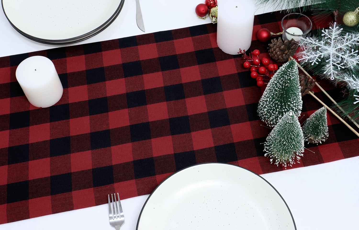 image:imagePurpleEssences 4th of July Buffalo Plaid Table Runner 14 x 90 inch Classic Farmhouse 100 Cotton Checkered Table Runner Veterans Day Red Blue White14 x 108 Inch