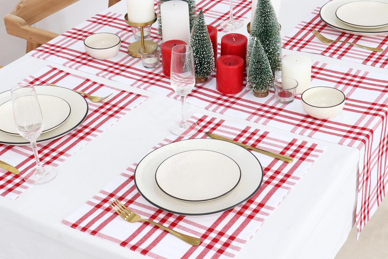 image:imagePurpleEssences 4th of July Buffalo Plaid Table Runner 14 x 90 inch Classic Farmhouse 100 Cotton Checkered Table Runner Veterans Day Red Blue White14 x 72 Inch