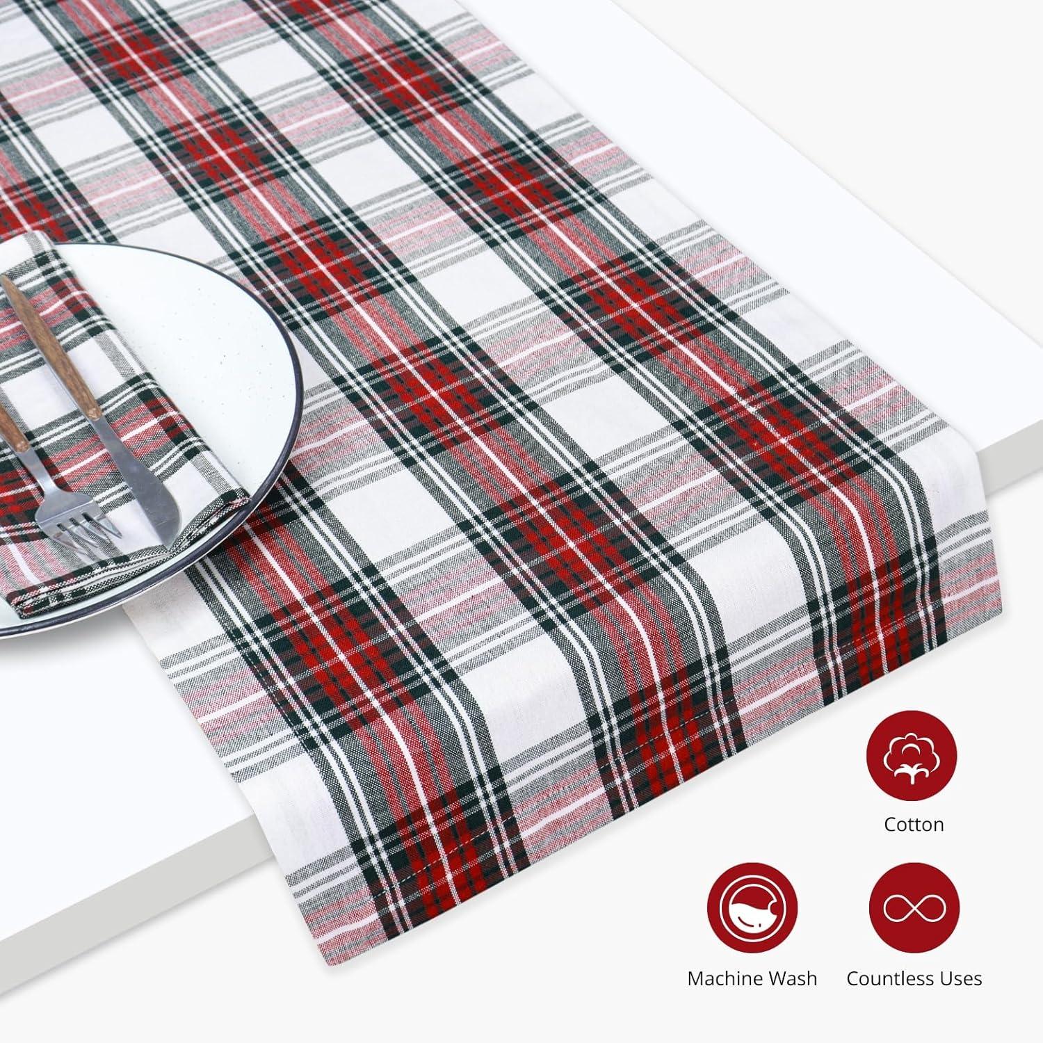 image:imagePurpleEssences 4th of July Buffalo Plaid Table Runner 14 x 90 inch Classic Farmhouse 100 Cotton Checkered Table Runner Veterans Day Red Blue White14 x 72 Inch