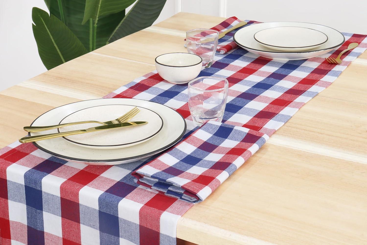 image:imagePurpleEssences 4th of July Buffalo Plaid Table Runner 14 x 90 inch Classic Farmhouse 100 Cotton Checkered Table Runner Veterans Day Red Blue White14 x 54 Inch