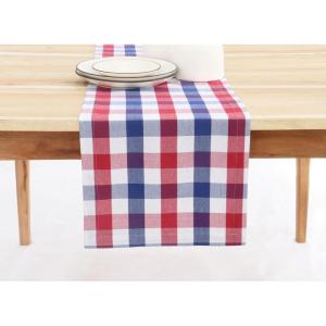 PurpleEssences 4th of July Buffalo Plaid Table Runner 14 x 90 inch Classic Farmhouse 100% Cotton Checkered Table Runner – Veterans Day – Red Blue White(14 x 108 Inch)