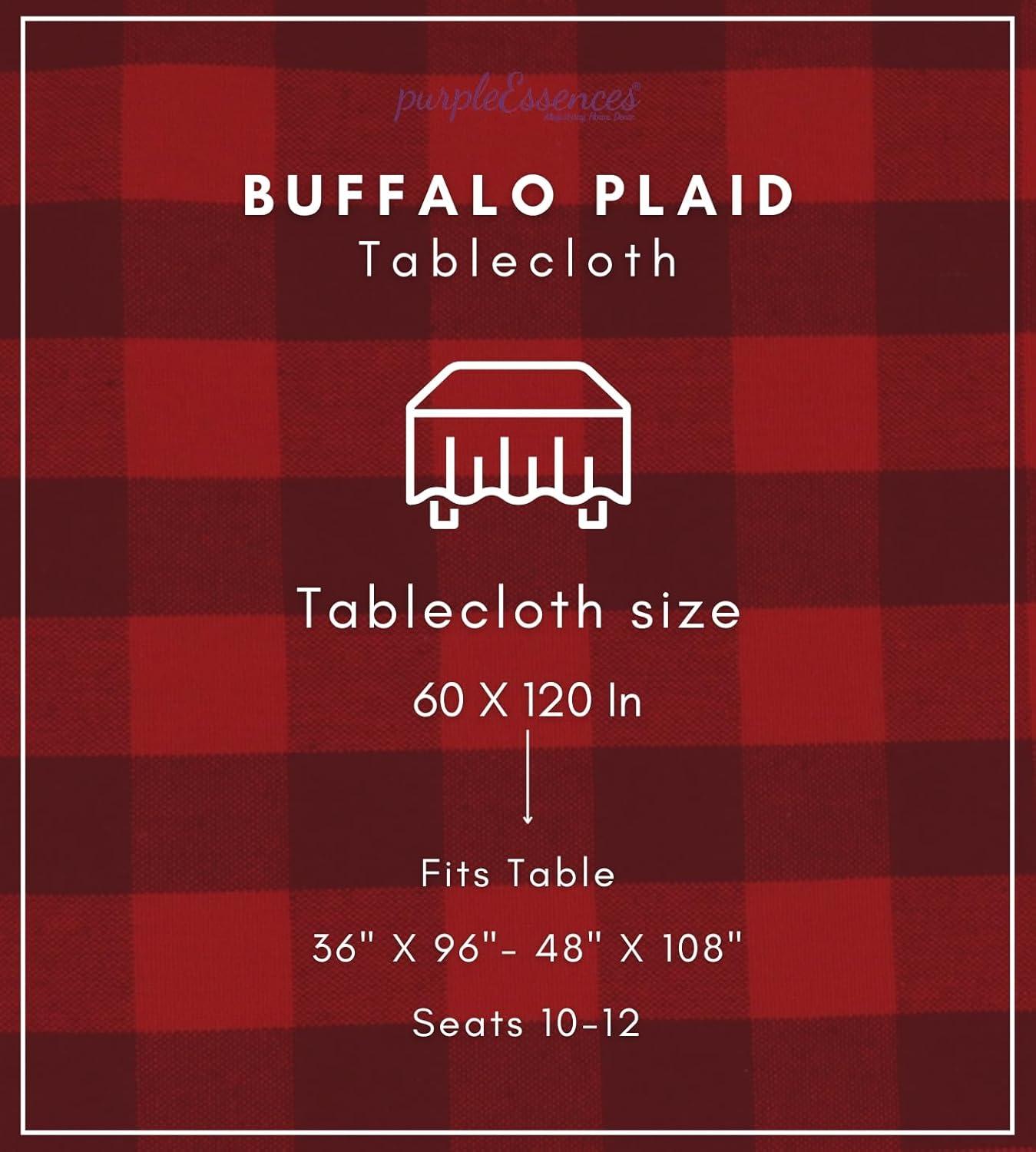 image:imagePurpleEssences 4th of July Buffalo Plaid Tablecloth Water Resistant Wipeable Washable Checkered Table Cloth for Outdoor Picnic Dining 52 x 52 Inch Veterans Day Red Blue and WhiteBuffalo Plaid RedBlack