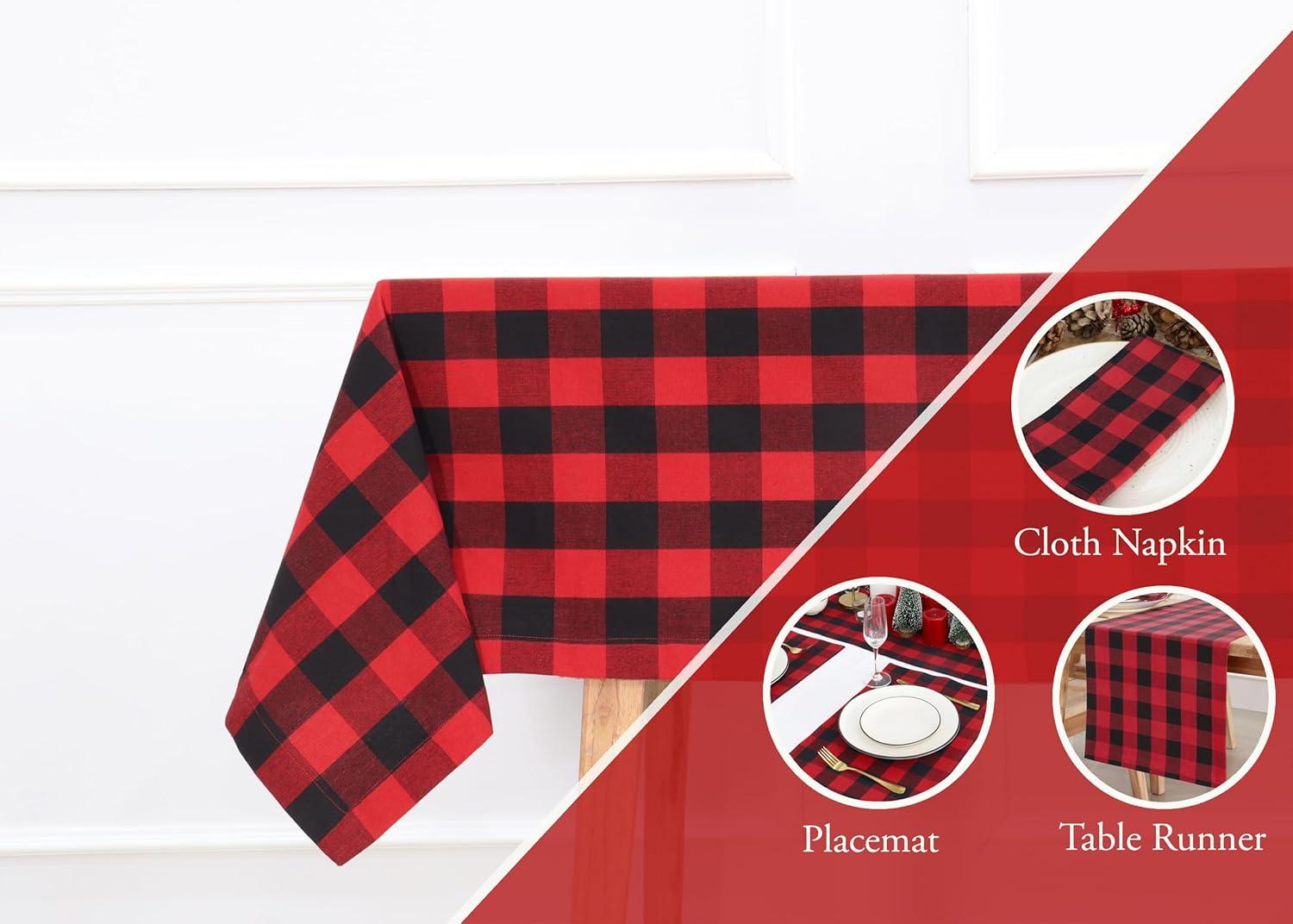 image:imagePurpleEssences 4th of July Buffalo Plaid Tablecloth Water Resistant Wipeable Washable Checkered Table Cloth for Outdoor Picnic Dining 52 x 52 Inch Veterans Day Red Blue and WhiteBuffalo Plaid RedBlack