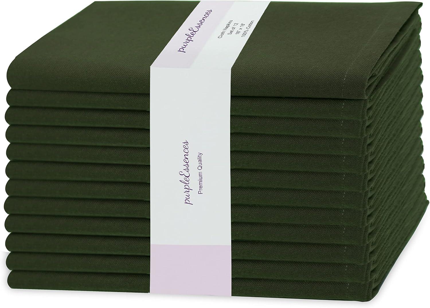 image:imagePurpleEssences Set of 6 Cloth Dinner Napkins 100 Cotton 18x18 Inch Soft Durable Washable Ideal for Farmhouse Party Christmas Holiday Winter Perfect Everyday Use Table Linen St Patricks GreenOlive Green