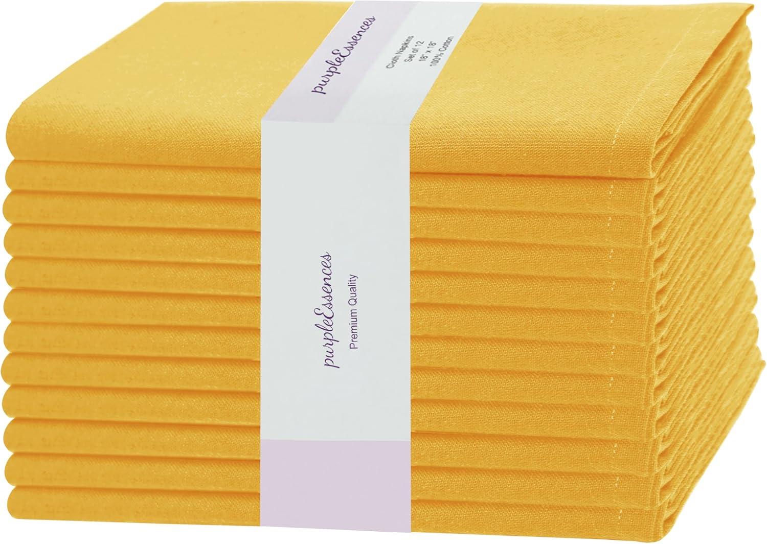 image:imagePurpleEssences Set of 6 Cloth Dinner Napkins 100 Cotton 18x18 Inch Soft Durable Washable Ideal for Farmhouse Party Christmas Holiday Winter Perfect Everyday Use Table Linen St Patricks GreenGolden Yellow