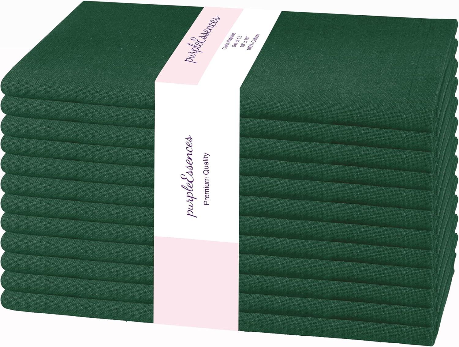 image:imagePurpleEssences Set of 6 Cloth Dinner Napkins 100 Cotton 18x18 Inch Soft Durable Washable Ideal for Farmhouse Party Christmas Holiday Winter Perfect Everyday Use Table Linen St Patricks GreenForest Green