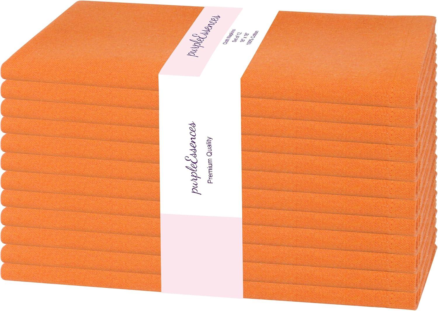 image:imagePurpleEssences Set of 6 Cloth Dinner Napkins 100 Cotton 18x18 Inch Soft Durable Washable Ideal for Farmhouse Party Christmas Holiday Winter Perfect Everyday Use Table Linen St Patricks GreenOrange