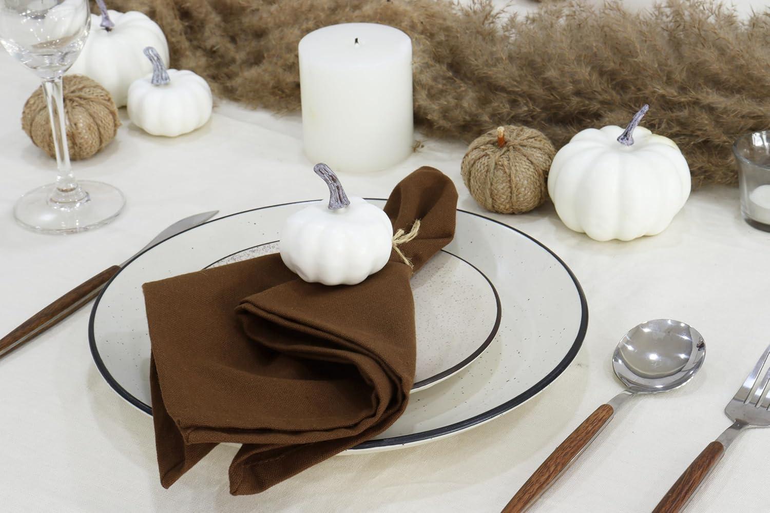 image:imagePurpleEssences Set of 6 Cloth Dinner Napkins 100 Cotton 18x18 Inch Soft Durable Washable Ideal for Farmhouse Party Christmas Holiday Winter Perfect Everyday Use Table Linen St Patricks GreenNut Brown