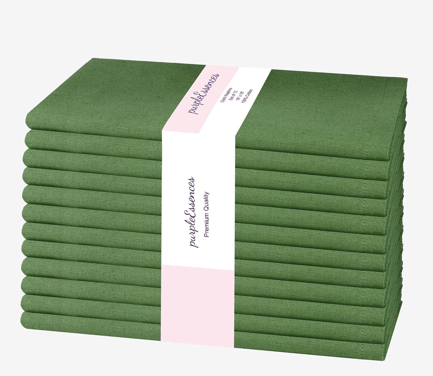 image:imagePurpleEssences Set of 6 Cloth Dinner Napkins 100 Cotton 18x18 Inch Soft Durable Washable Ideal for Farmhouse Party Christmas Holiday Winter Perfect Everyday Use Table Linen St Patricks GreenSage Green