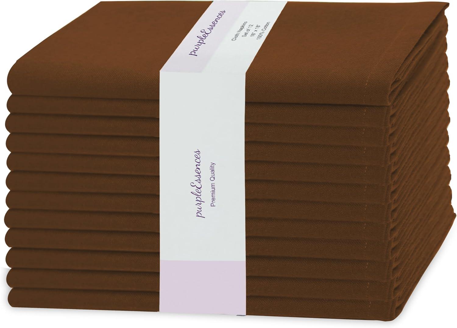 image:imagePurpleEssences Set of 6 Cloth Dinner Napkins 100 Cotton 18x18 Inch Soft Durable Washable Ideal for Farmhouse Party Christmas Holiday Winter Perfect Everyday Use Table Linen St Patricks GreenNut Brown