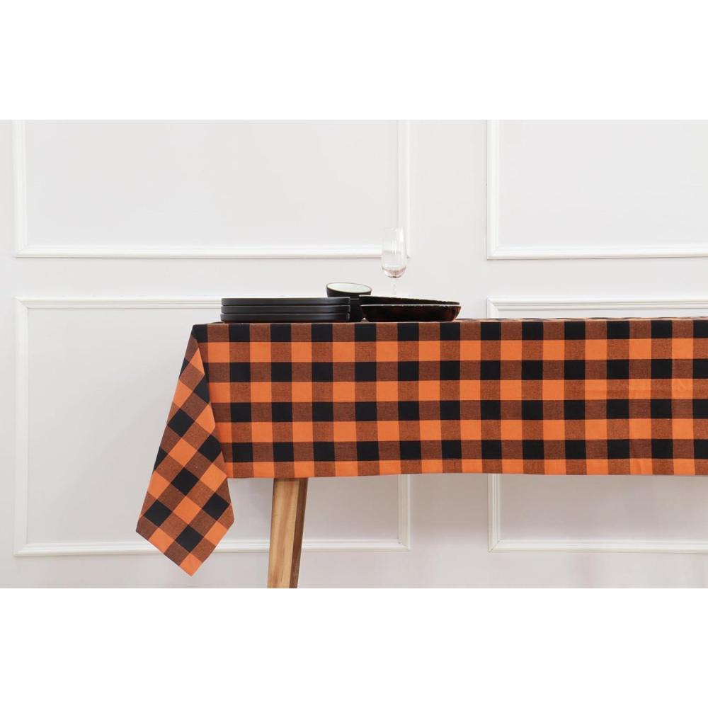 image:imagePurpleEssences 4th of July Buffalo Plaid Tablecloth Water Resistant Wipeable Washable Checkered Table Cloth for Outdoor Picnic Dining 52 x 52 Inch Veterans Day Red Blue and WhiteBuffalo Plaid OrangeBlack