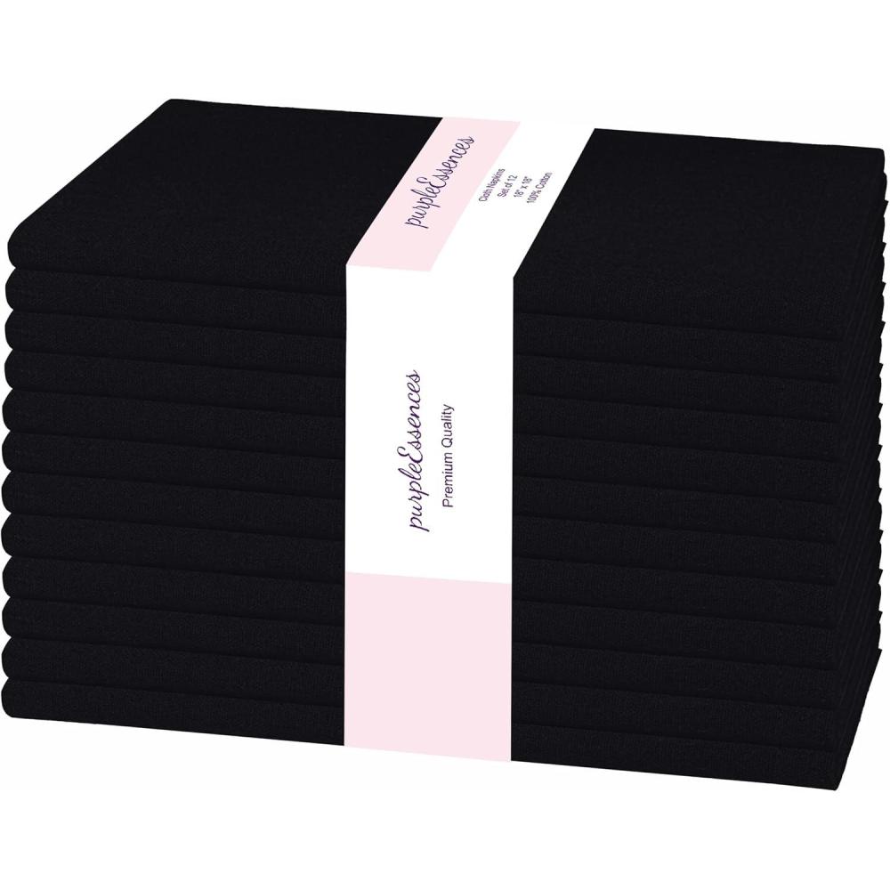 image:imagePurpleEssences Set of 6 Cloth Dinner Napkins 100 Cotton 18x18 Inch  Soft Durable Washable  Ideal for Farmhouse Party Christmas Holiday Winter  Perfect Everyday Use Table Linen  St Patricks GreenBlack