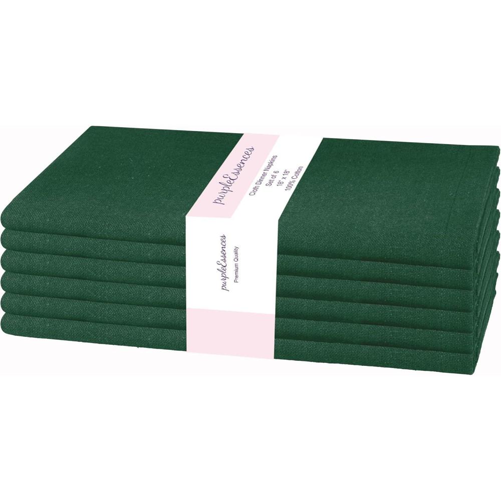 image:imagePurpleEssences Set of 6 Cloth Dinner Napkins 100 Cotton 18x18 Inch Soft Durable Washable Ideal for Farmhouse Party Christmas Holiday Winter Perfect Everyday Use Table Linen St Patricks GreenForest Green